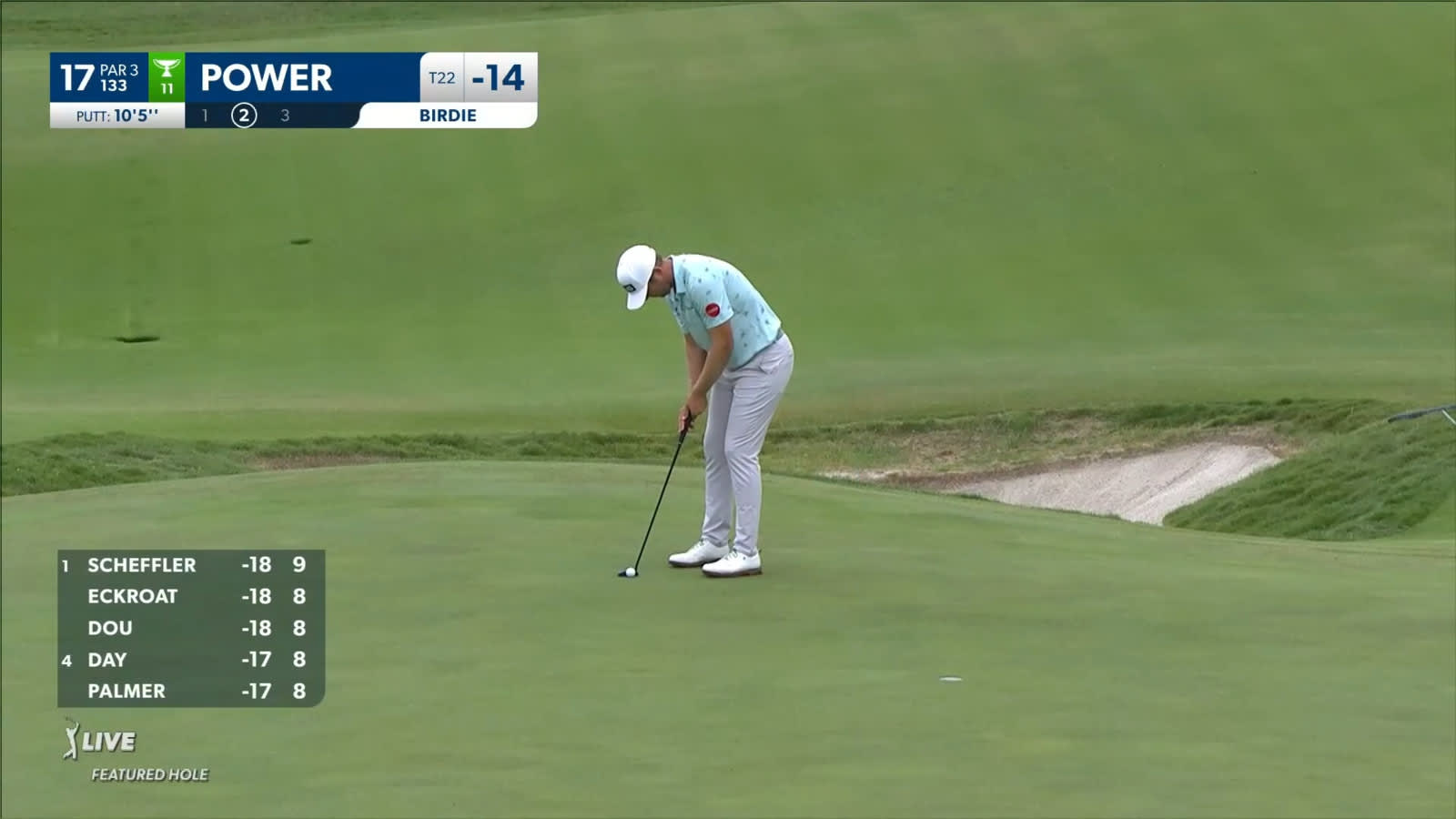 Seamus Power's 10-foot putt finds the edge of the cup at AT&T Byron Nelson