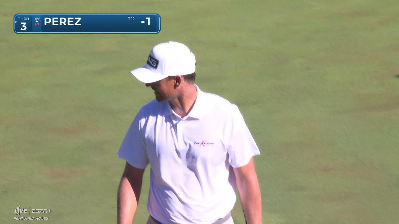 Victor Perez sinks a 54-foot birdie putt on No. 12 at John Deere