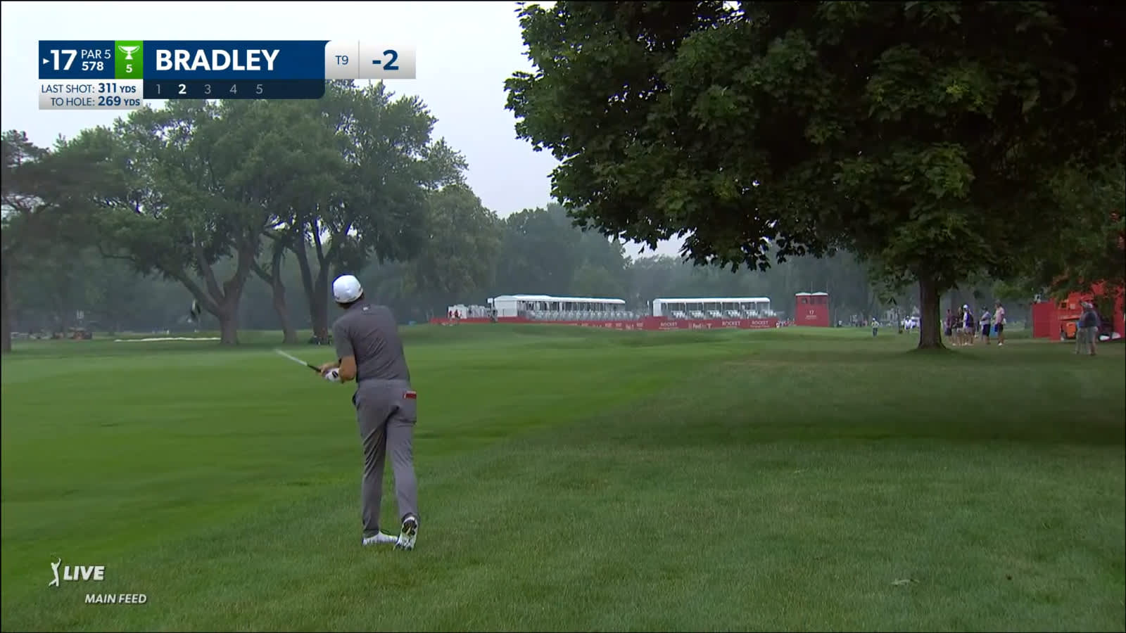 Keegan Bradley's 269-yard approach through the trees leads to birdie at Rocket Mortgage