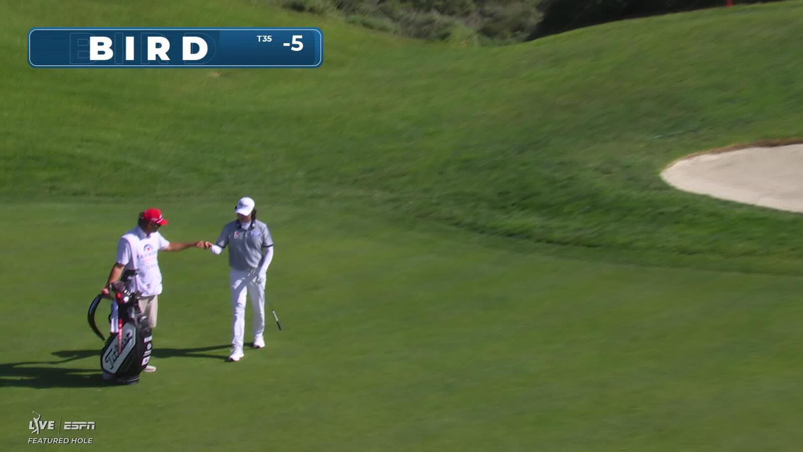 S.H. Kim holes out 60-foot fairway shot for birdie on No. 3 at Farmers