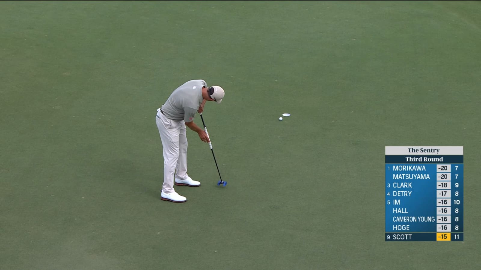 Adam Scott just barely drips in birdie putt at The Sentry