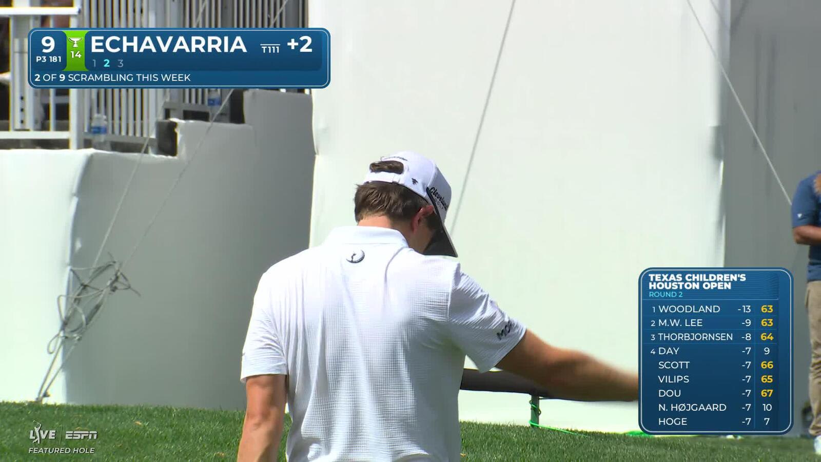Nico Echavarria sinks 35-foot birdie putt from rough on No. 9 at Texas Children's