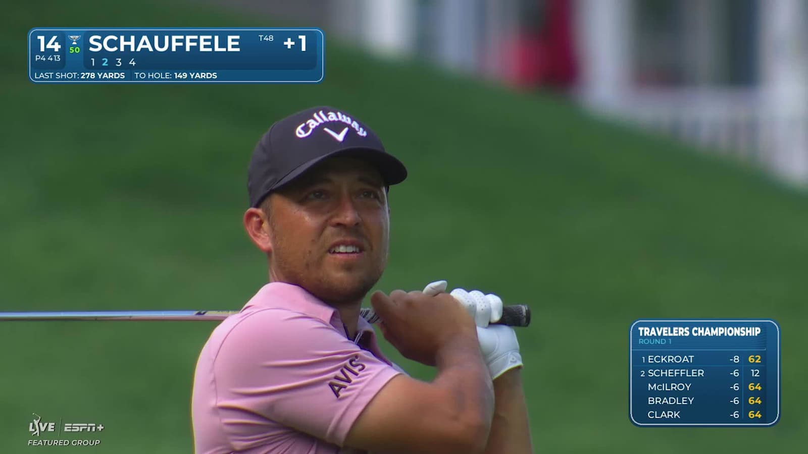Xander Schauffele sinks a 34-foot birdie putt on No. 14 at Travelers