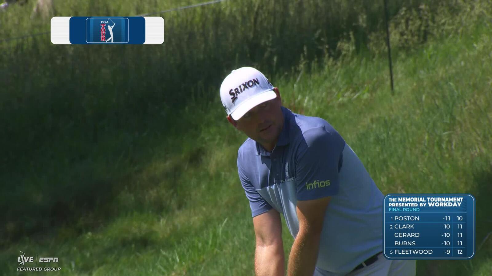 Keegan Bradley gets up-and-down from 143 yards for birdie on No. 14 at the Memorial
