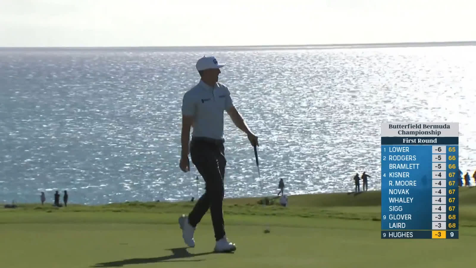 Mackenzie Hughes brushes in a birdie putt at Butterfield Bermuda