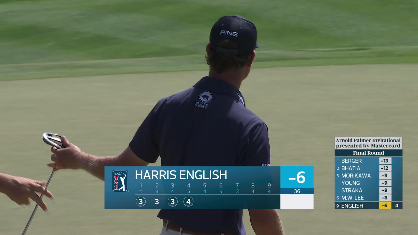 Harris English taps in from 2 feet for birdie on No. 4 at Arnold Palmer