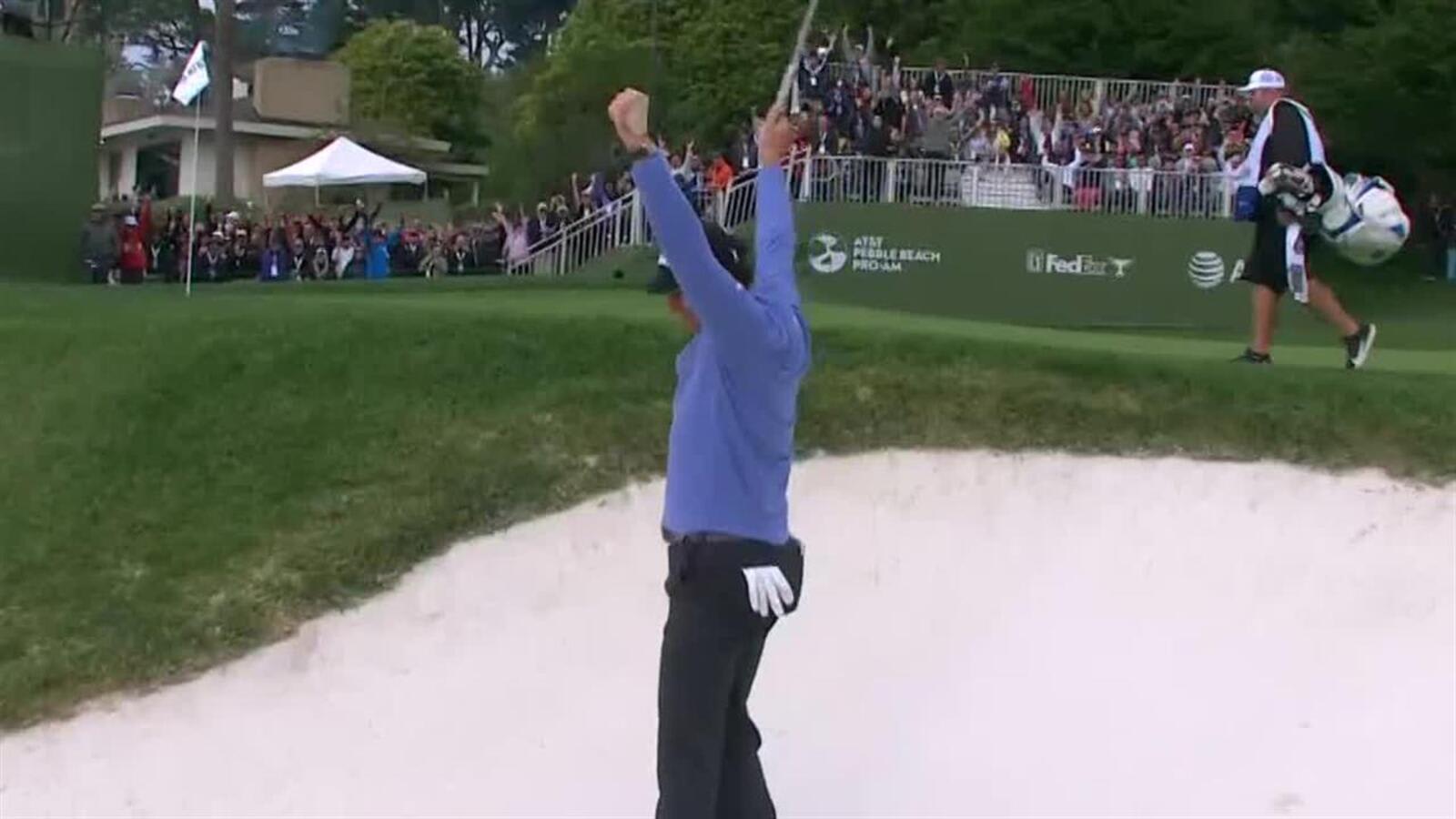Phil Mickelson holes bunker shot for birdie at AT&T Pebble Beach
