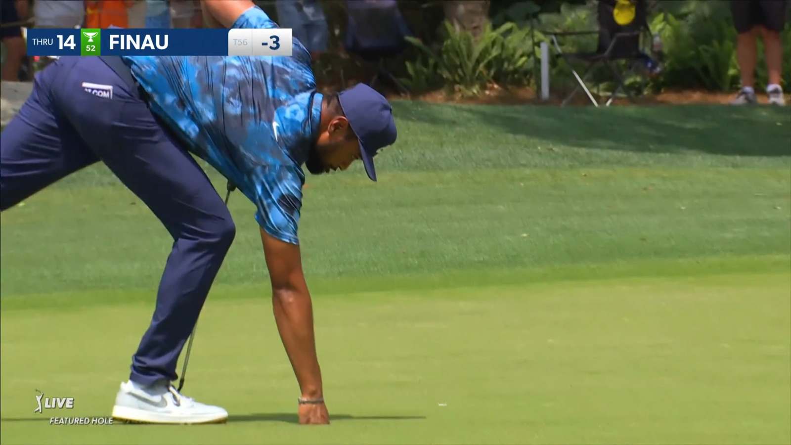Tony Finau rolls in a 14-footer for birdie at RBC Heritage