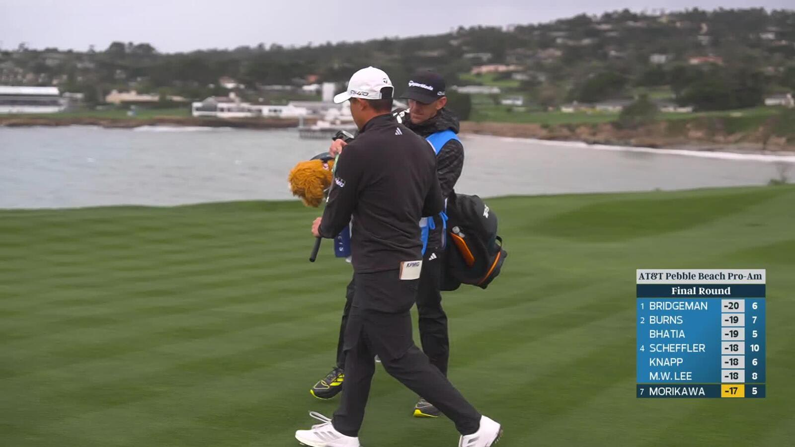 Collin Morikawa taps in from 3 feet for birdie on No. 6 at AT&T Pebble Beach