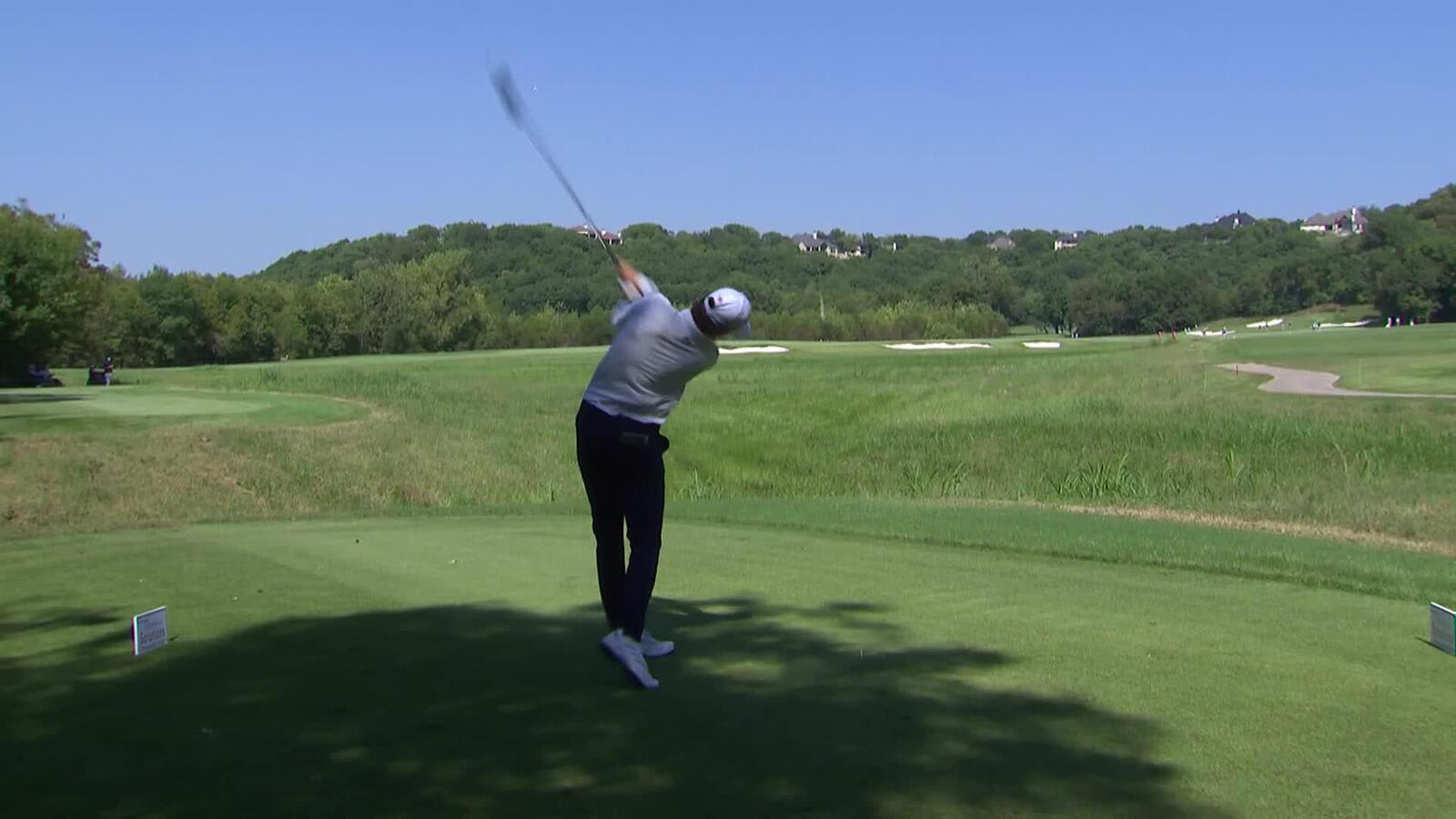 Adrien Dumont de Chassart uses the slope on approach shot, makes eagle putt at Compliance Solutions