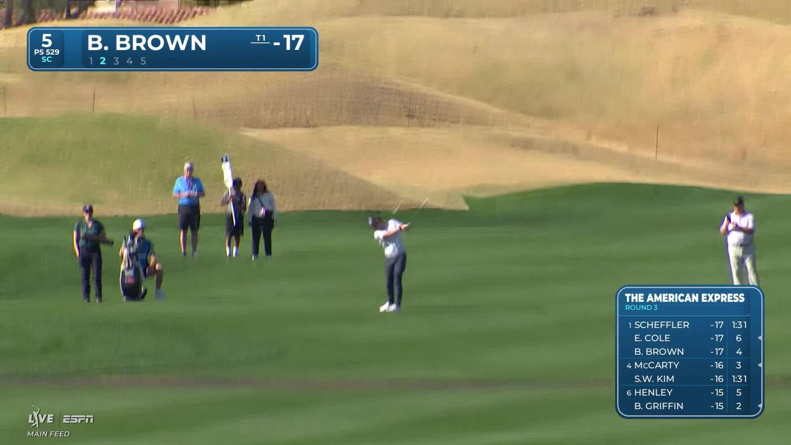 Blades Brown hits 64-yard approach to 4 feet, sets up birdie on No. 5 at The American Express