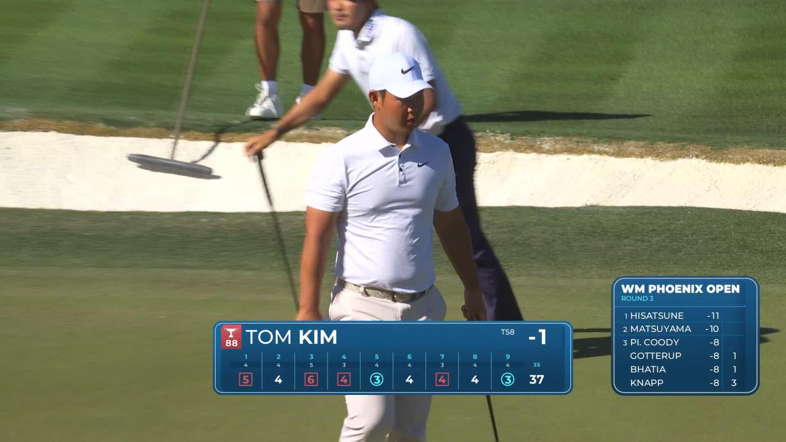Tom Kim sinks 23-foot birdie putt on No. 9 at WM Phoenix Open