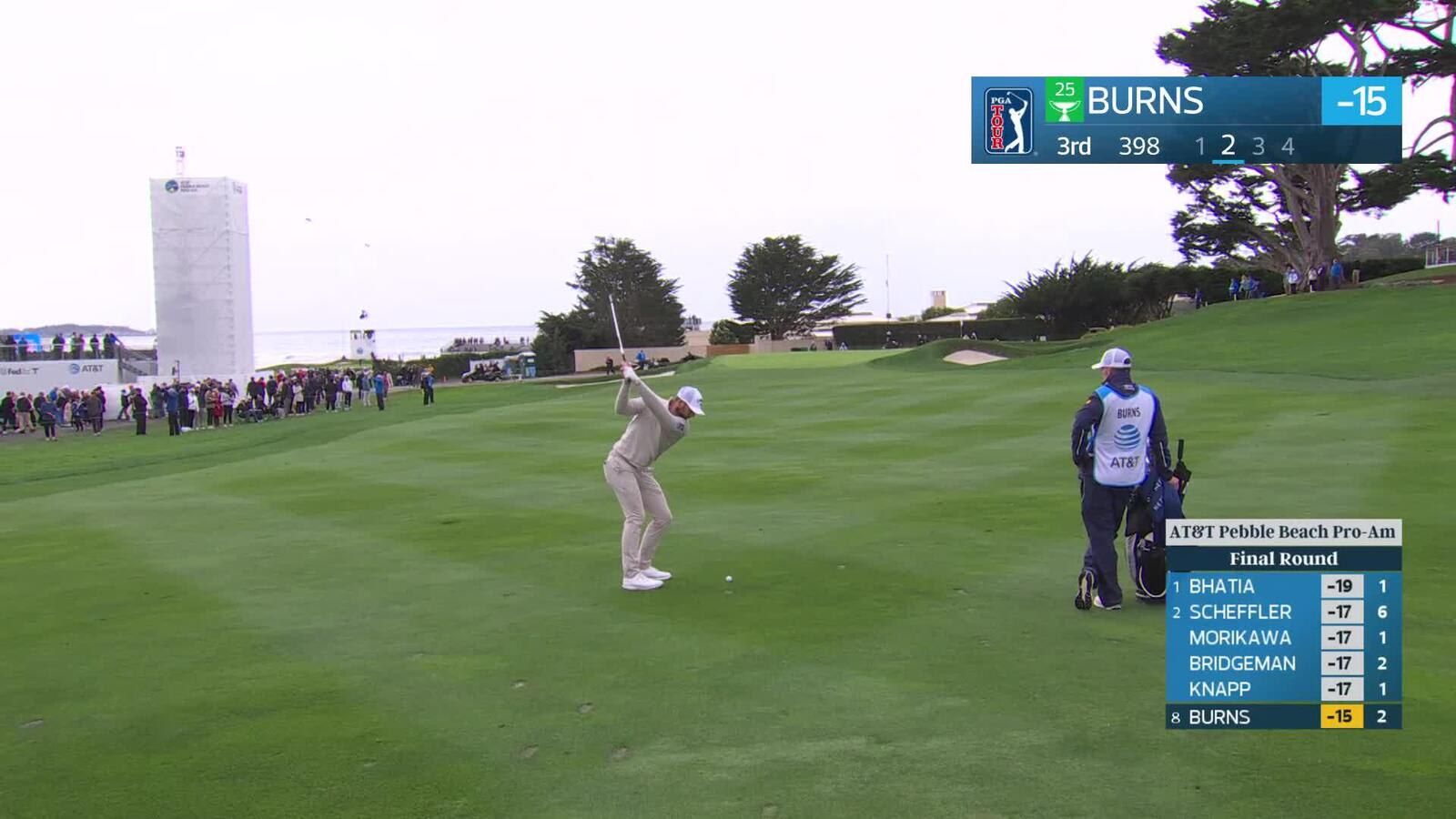 Sam Burns hits 100-yard approach to 18 inches, makes birdie on No. 3 at AT&T Pebble Beach