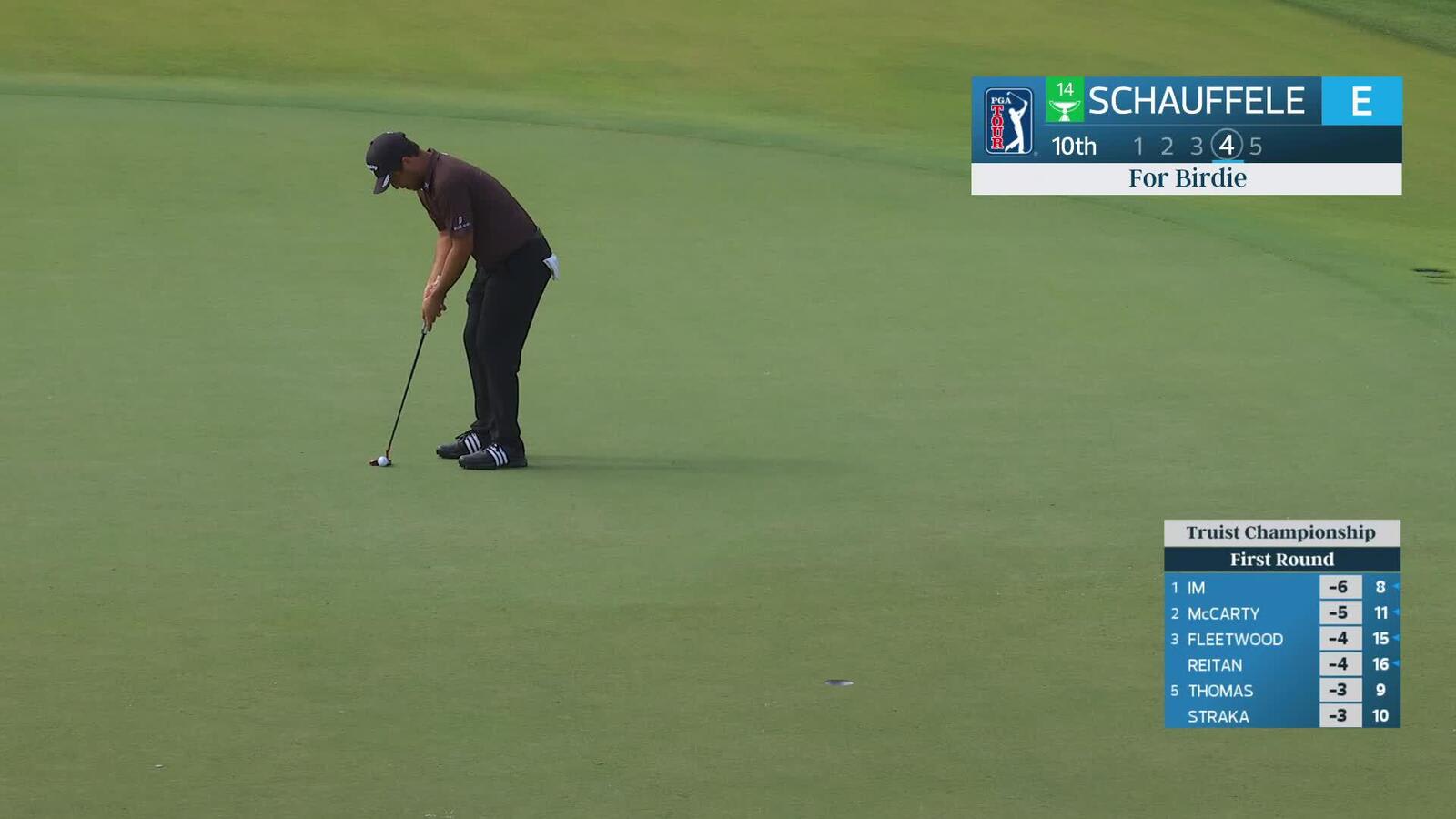 Xander Schauffele sinks 18-foot birdie putt on No. 10 at Truist Championship