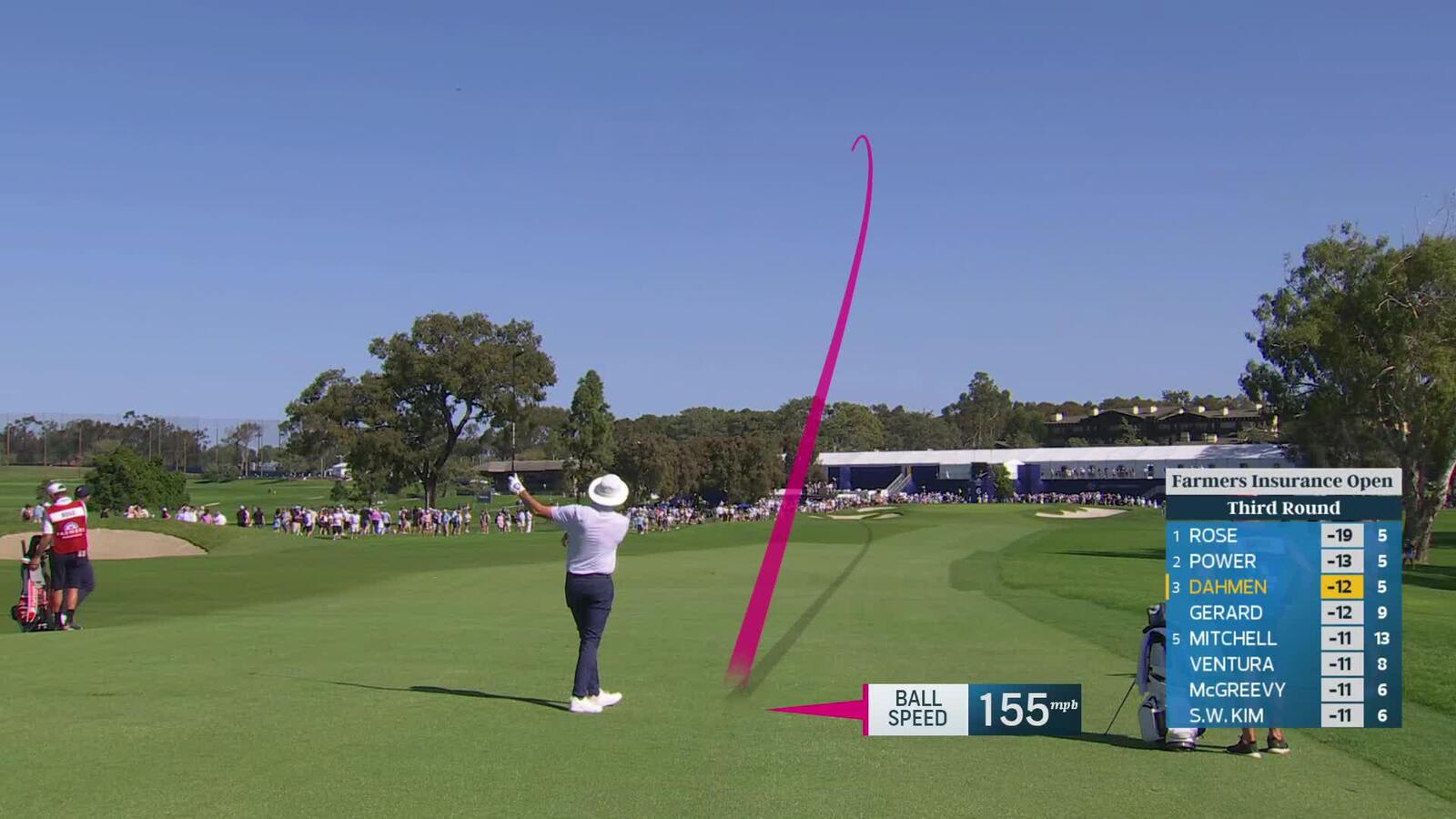 Joel Dahmen sinks 21-foot birdie putt on No. 6 at Farmers