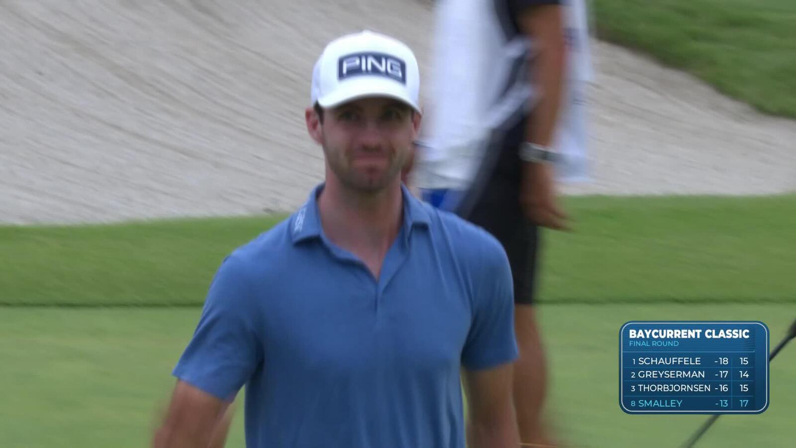 Alex Smalley makes birdie putt on No. 18 at Baycurrent
