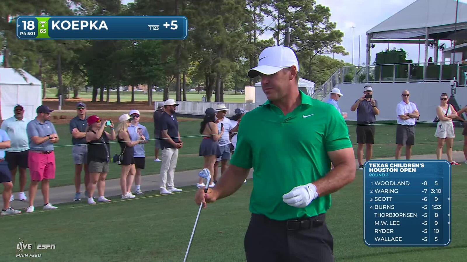 Brooks Koepka hits 171-yard approach to 6 feet, sets up birdie on 18 at Texas Children's