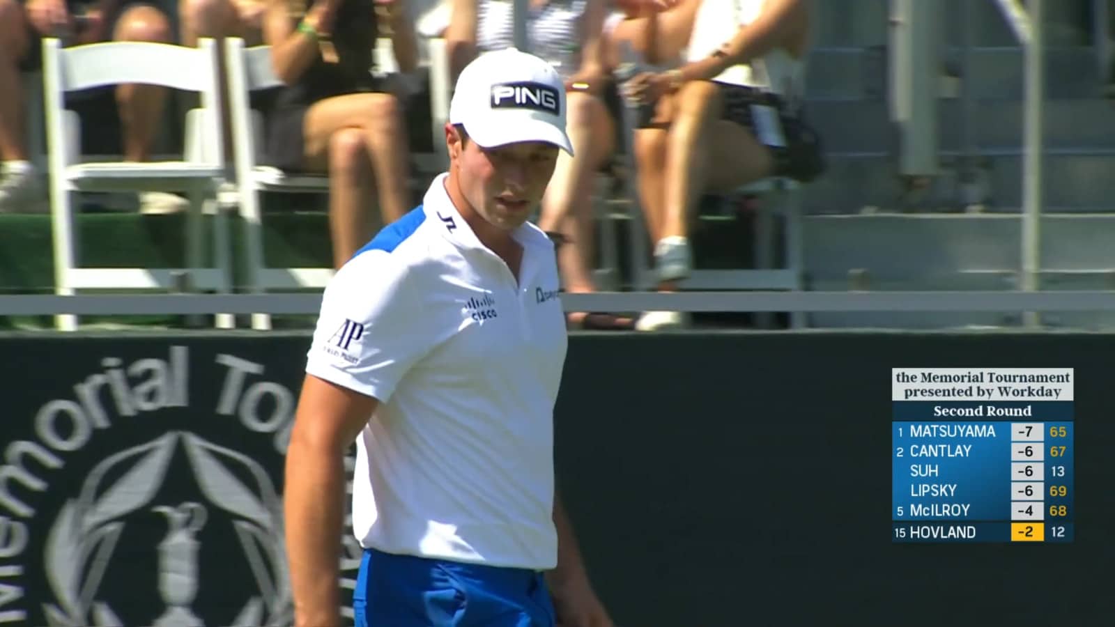 Viktor Hovland pours in 18-footer for birdie at the Memorial