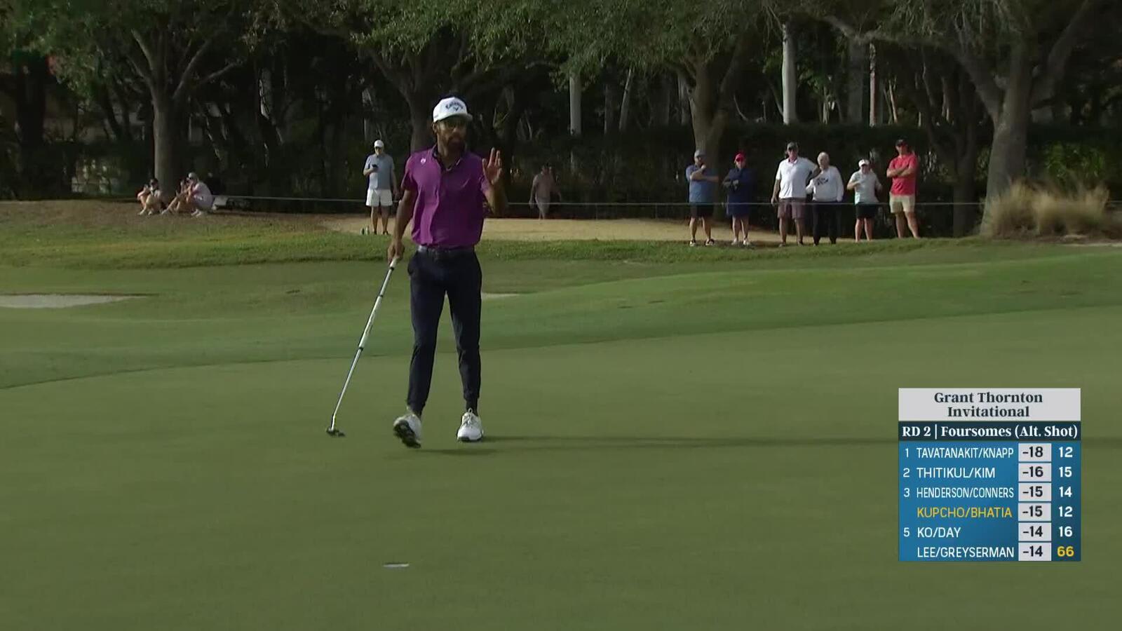 Akshay Bhatia rolls in a nice putt for birdie at Grant Thornton