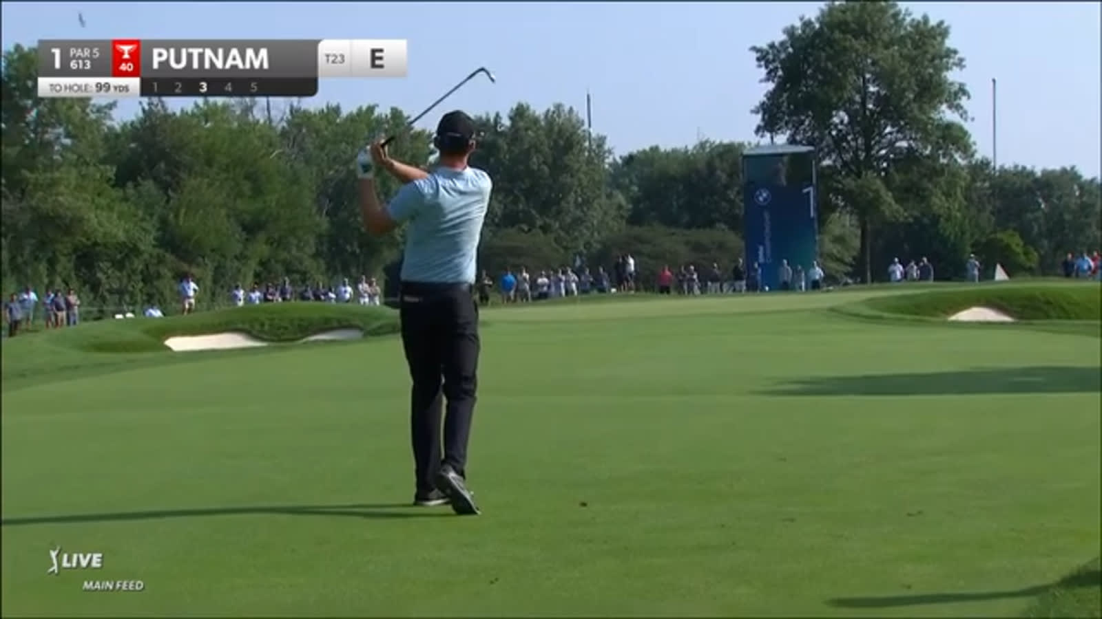 Andrew Putnam's 99-yard approach burns the edge of the cup at BMW Championship