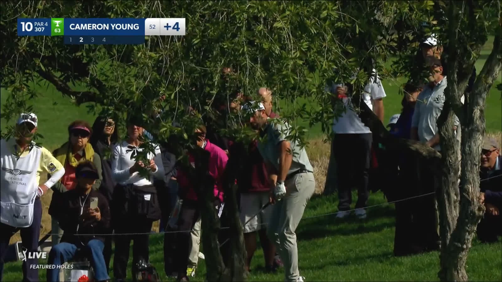 Cameron Young's difficult up-and-down from trees at Genesis