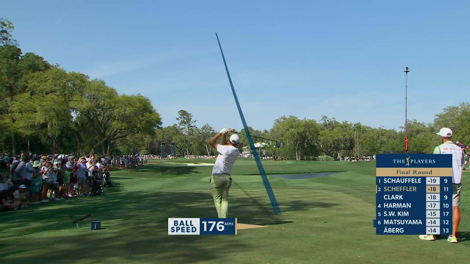 Scottie Scheffler drives the green to set up birdie at THE PLAYERS