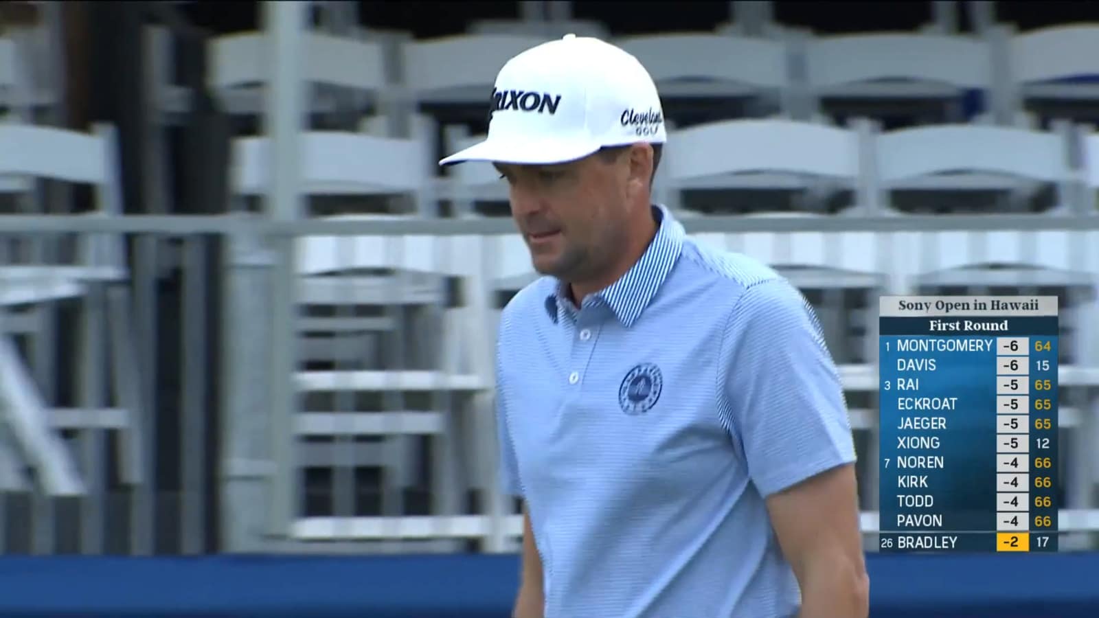 Keegan Bradley finishes round with birdie on No. 18 at Sony Open