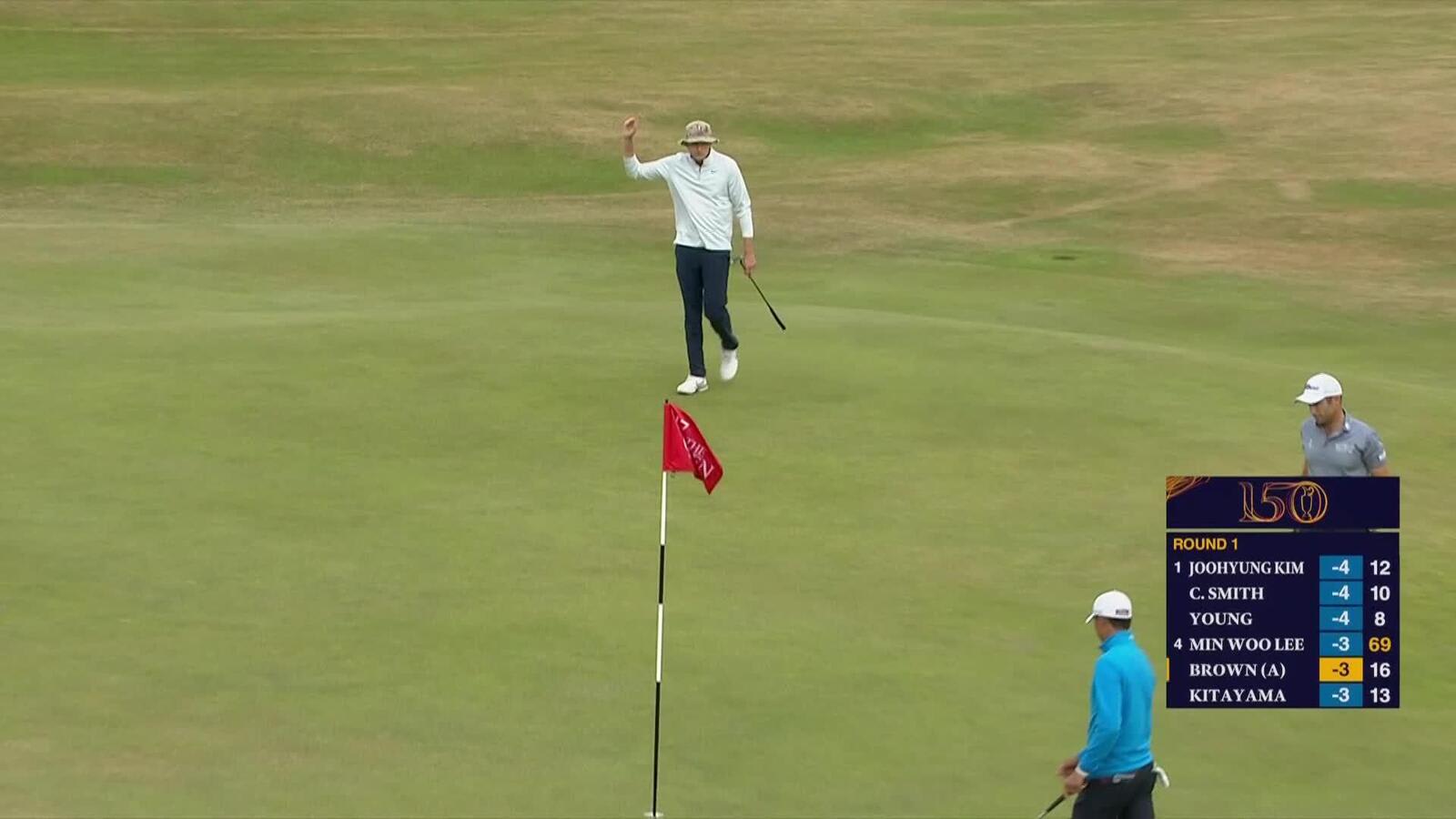 Barclay Brown curls in a lengthy birdie putt on No. 17 at The Open