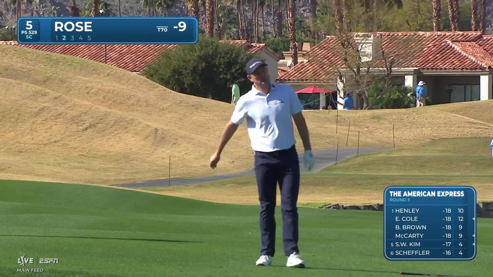 Justin Rose sinks 7-foot birdie putt on No. 5 at The American Express