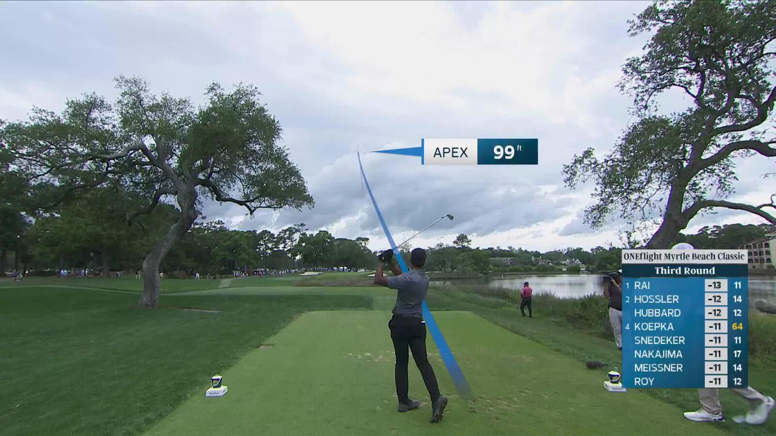 Aaron Rai sinks a 50-foot birdie putt on No. 12 at ONEflight Myrtle