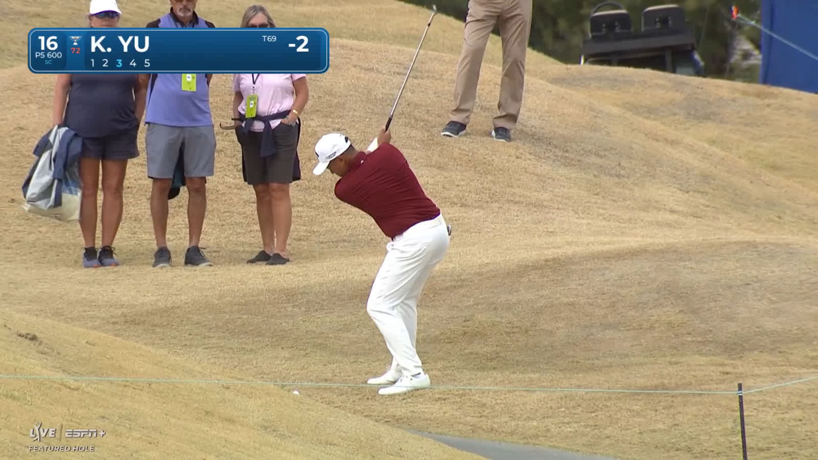 Kevin Yu makes hits great approach shot from the rough and birdies at The American Express