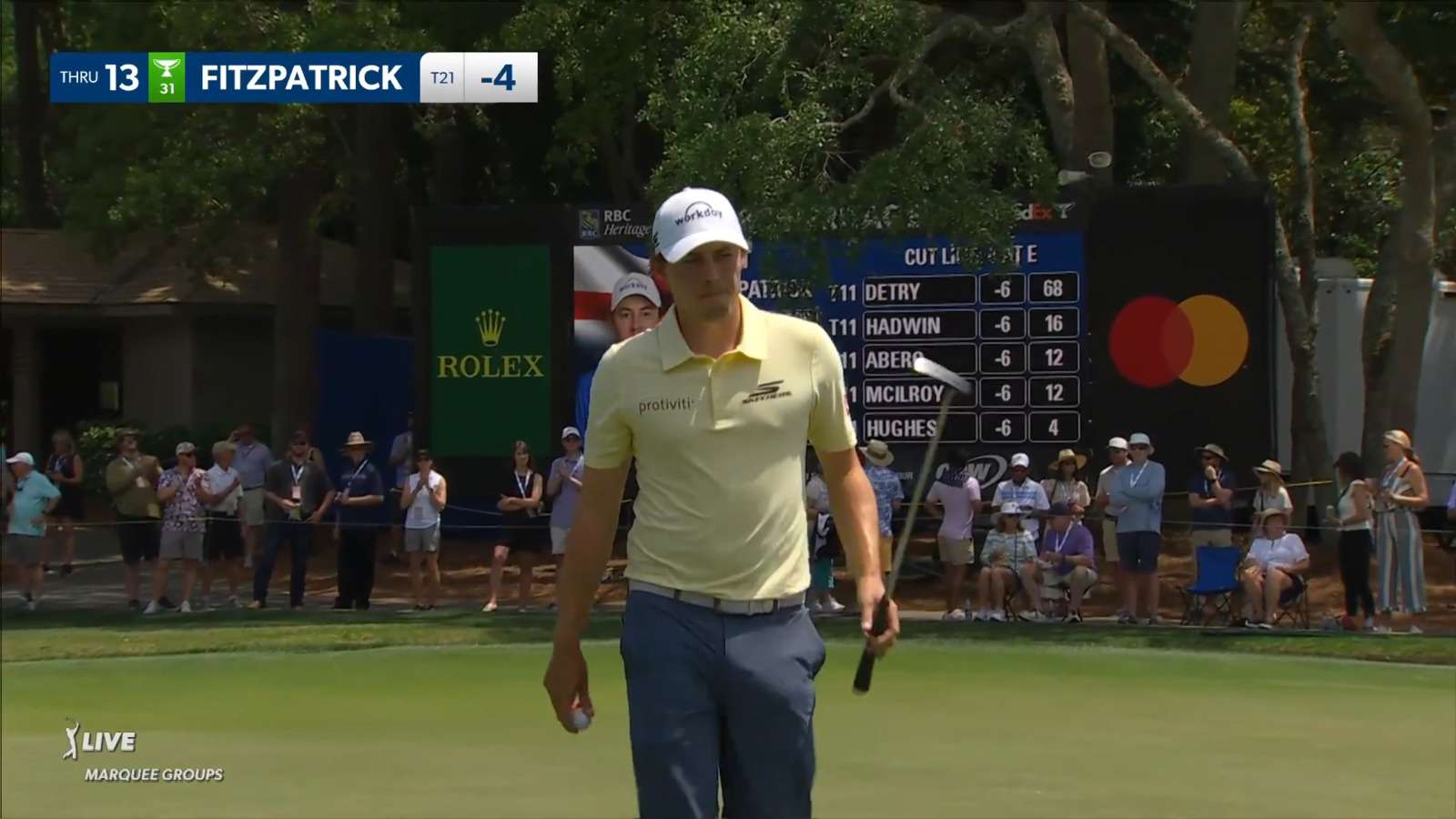 Matt Fitzpatrick's excellent approach rolls in close at RBC Heritage