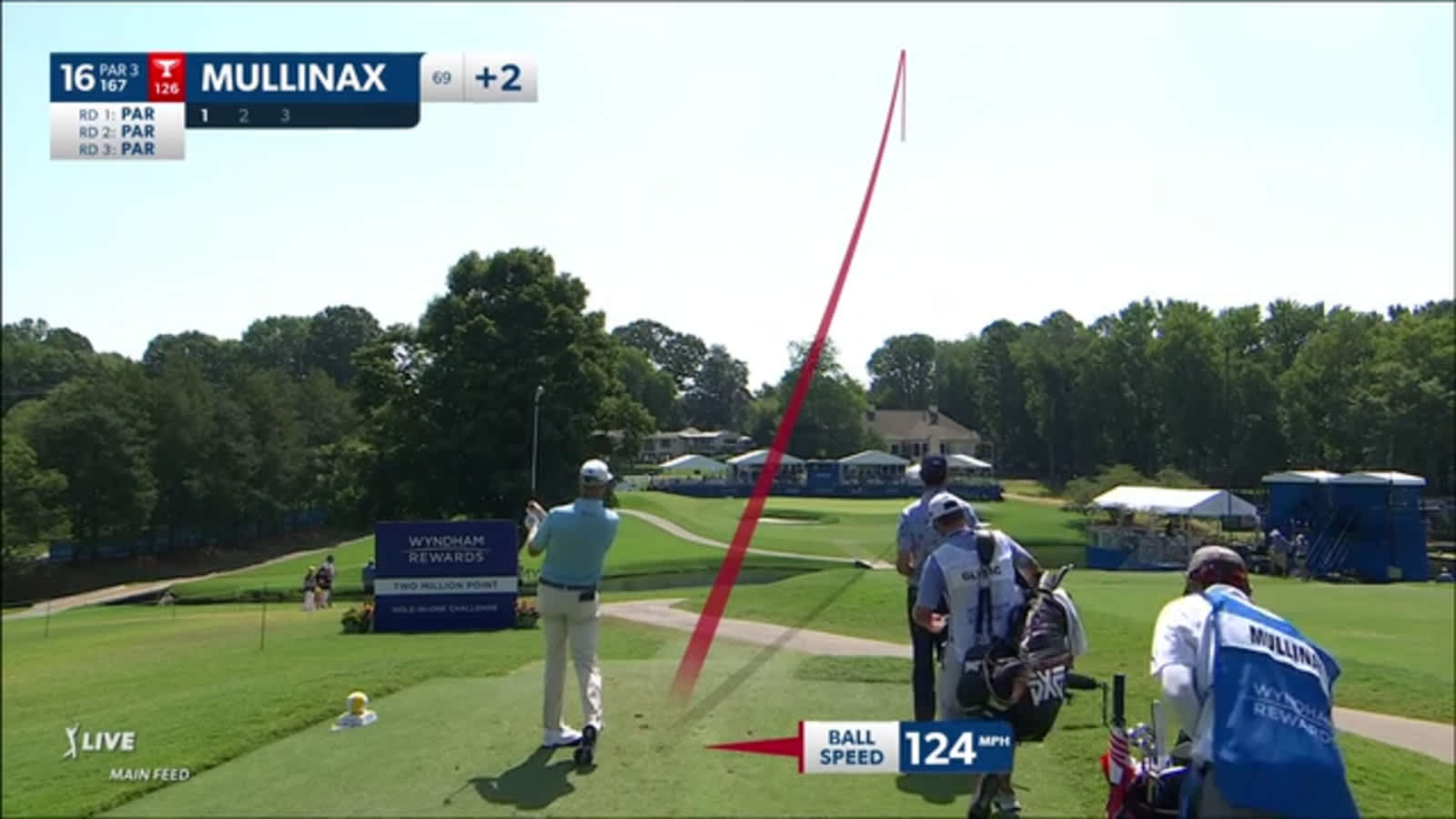 Trey Mullinax throws a dart to 8 inches, leading to birdie at Wyndham