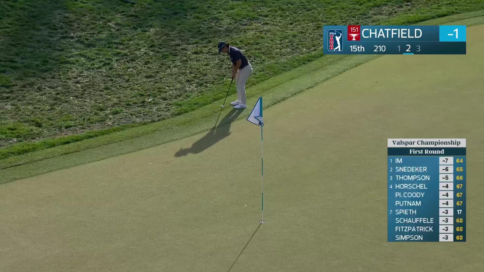 Davis Chatfield sinks 24-foot birdie putt on No. 15 at Valspar