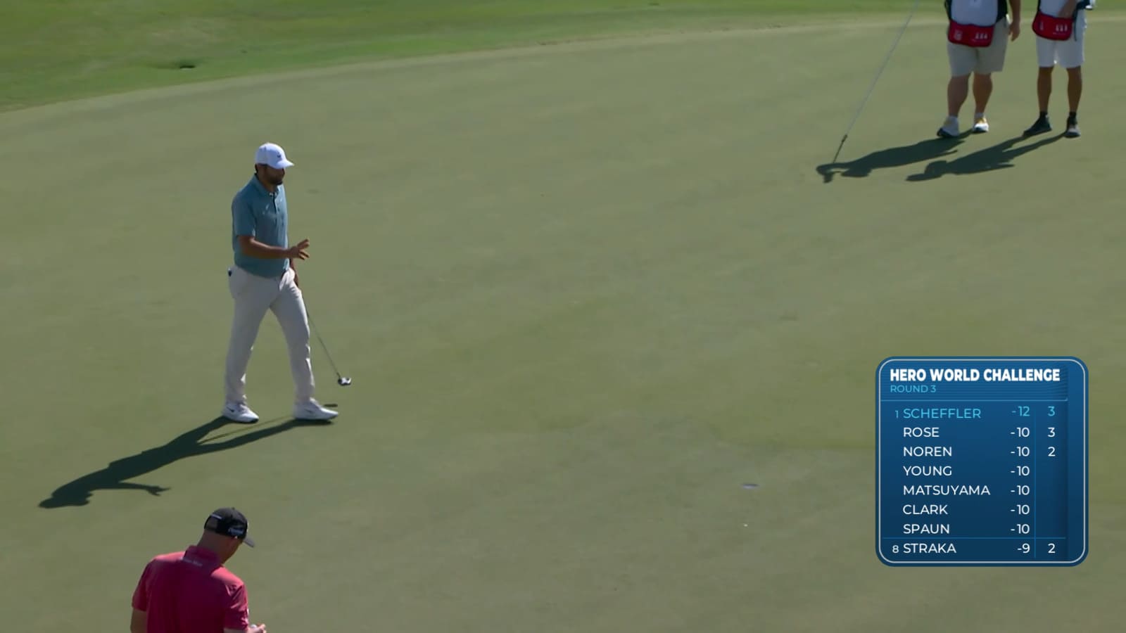 Scottie Scheffler sinks 20-foot eagle putt on No. 3 at Hero World Challenge
