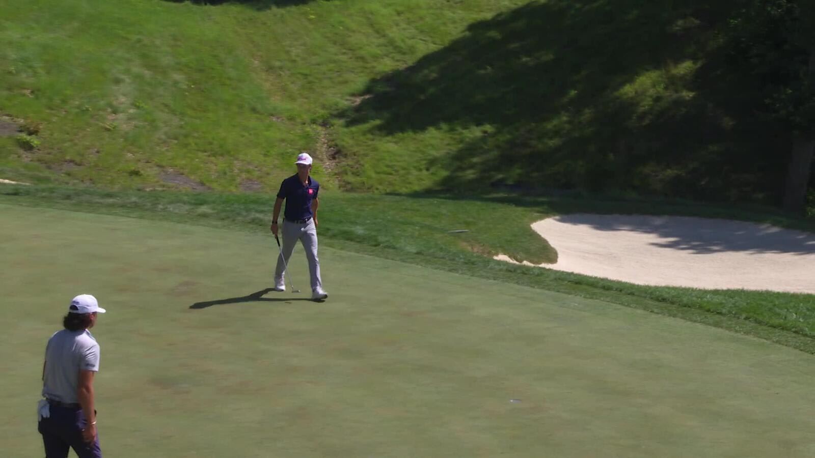 David Ford sinks a 29-foot birdie putt on No. 16 at John Deere