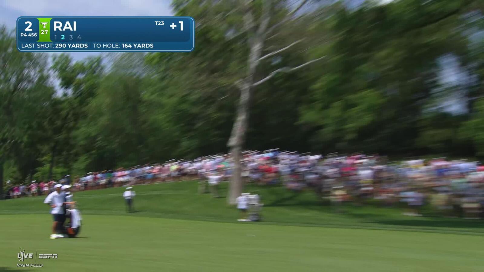 Aaron Rai gets up-and-down from 165 yards for birdie on No. 2 at the Memorial