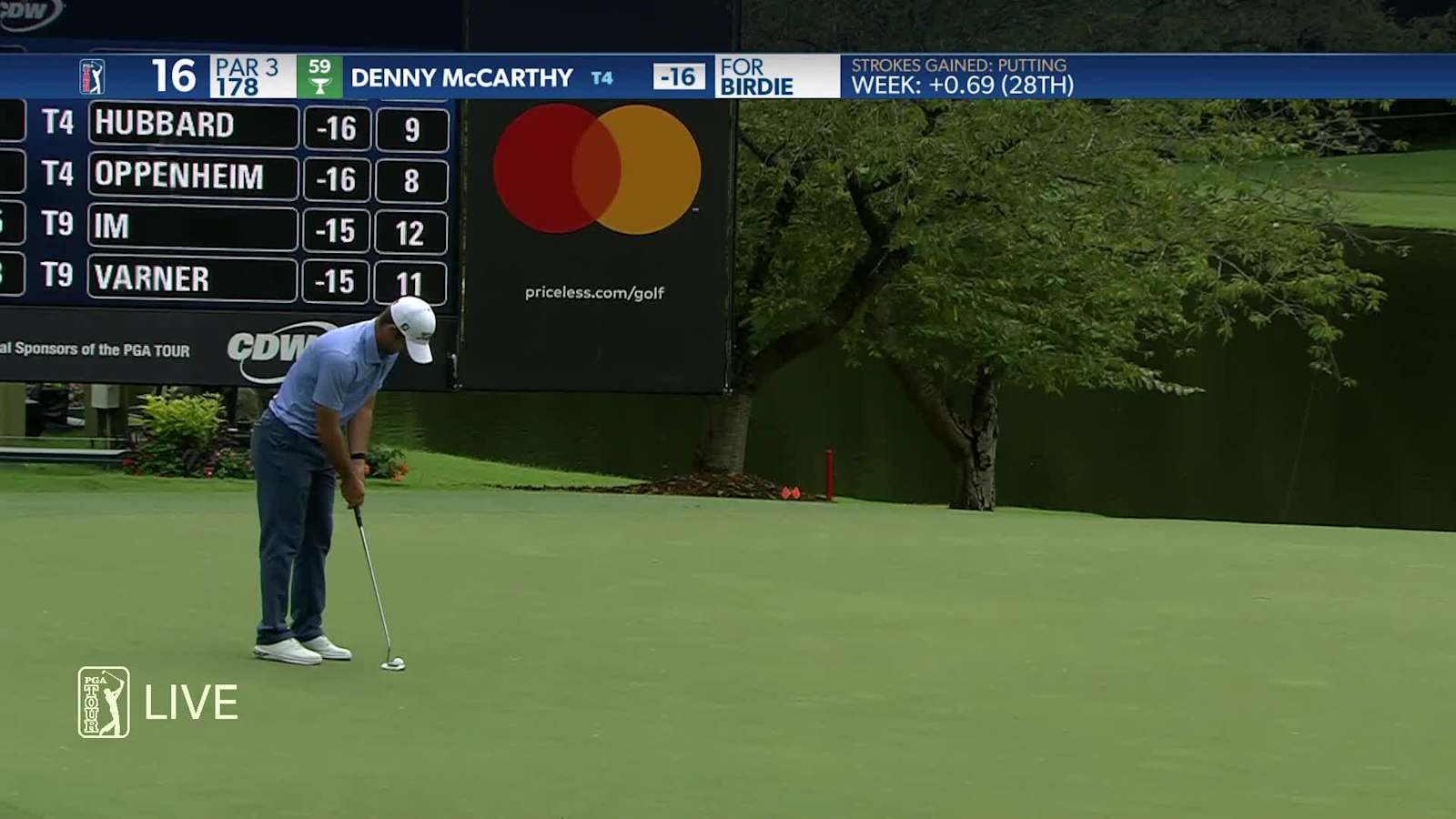 Denny McCarthy sinks a 22-foot birdie on No. 16 in Round 4 at Wyndham