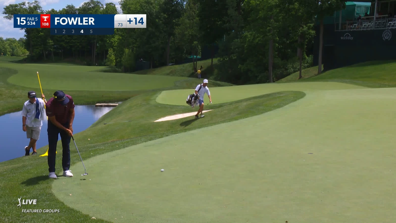 Rickie Fowler drains birdie putt from the fringe at the Memorial