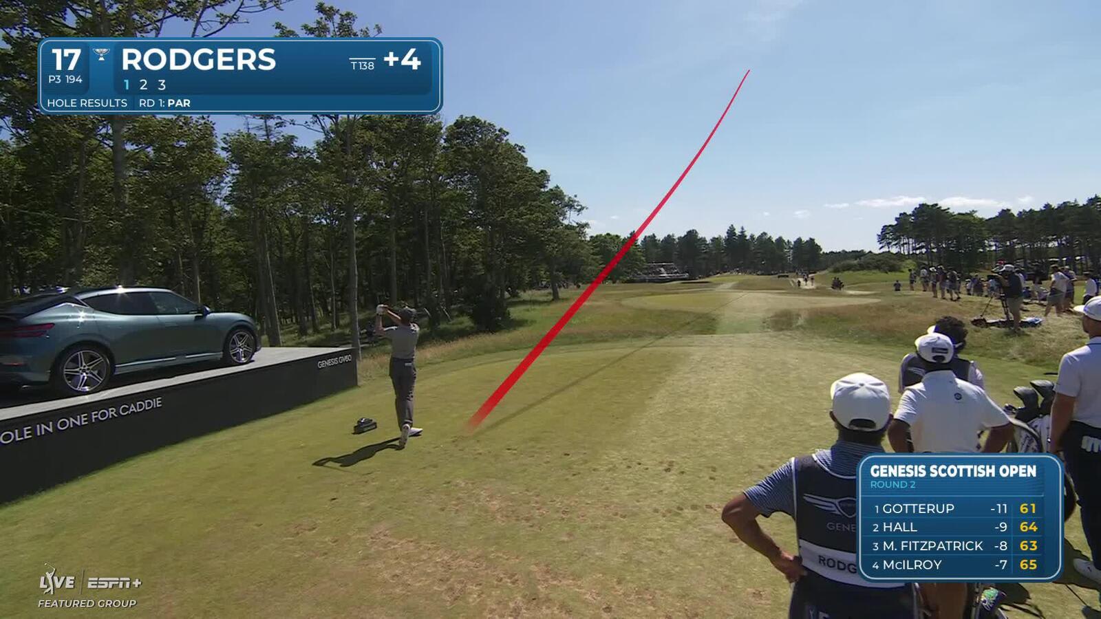 Patrick Rodgers sinks a 38-foot birdie putt on No. 17 at Genesis Scottish Open