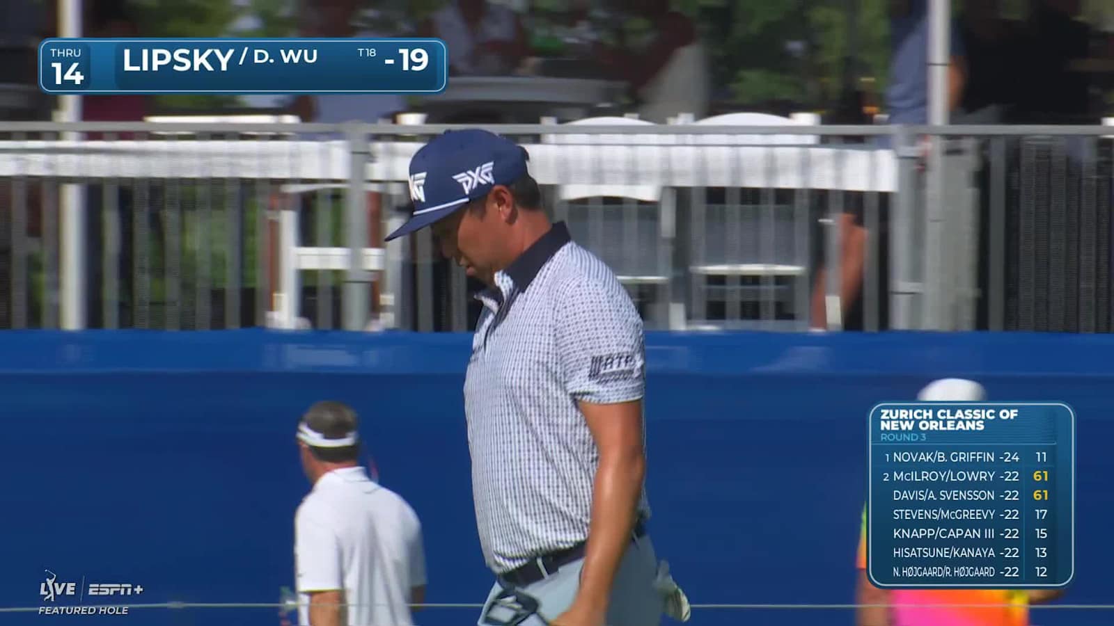 David Lipsky sinks a 20-foot birdie putt on No. 14 at Zurich Classic