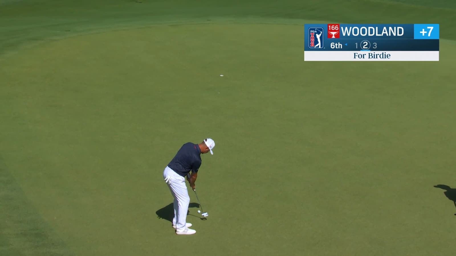 Gary Woodland curls in a 44-foot birdie putt at Wells Fargo