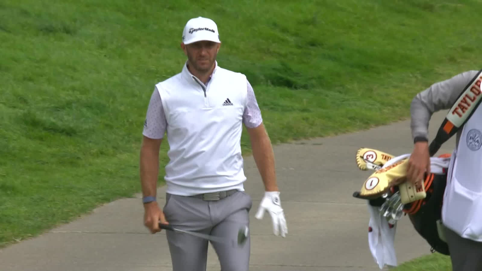 Dustin Johnson’s approach from the cart path at PGA Championship 