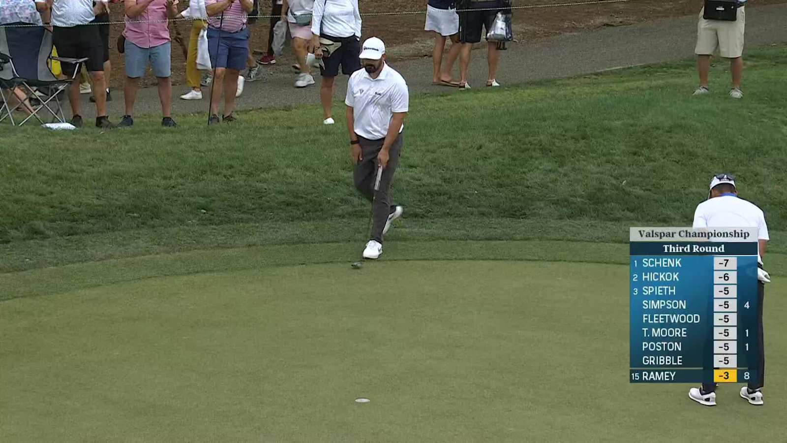 Chad Ramey holes birdie putt from the fringe at Valspar