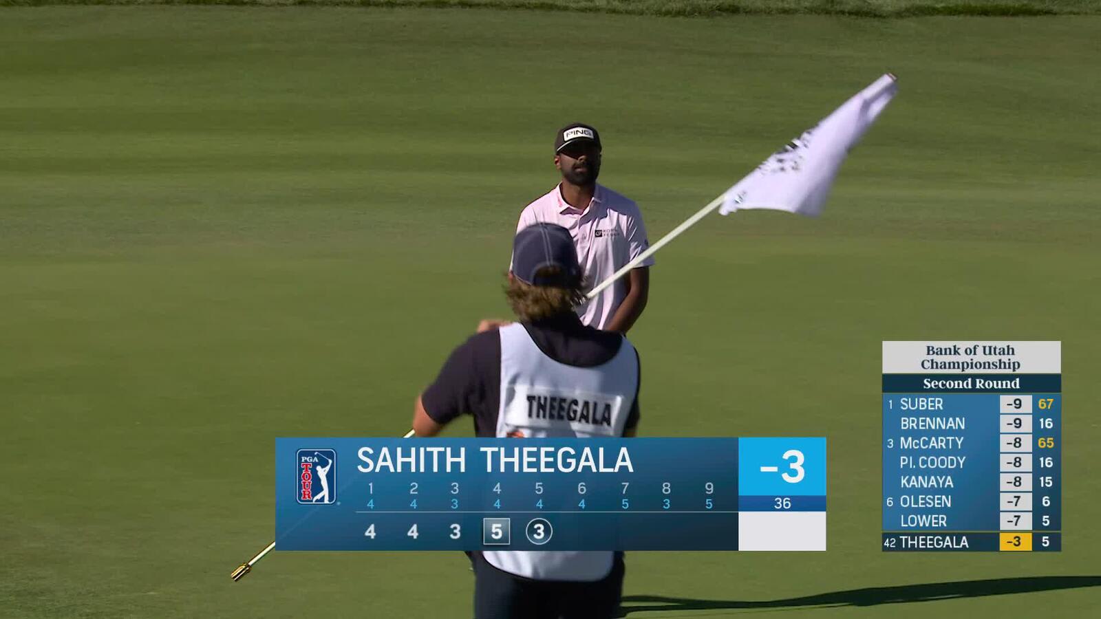 Sahith Theegala hits 106-yard approach to 4 feet, sets up birdie on No. 5 at Bank of Utah