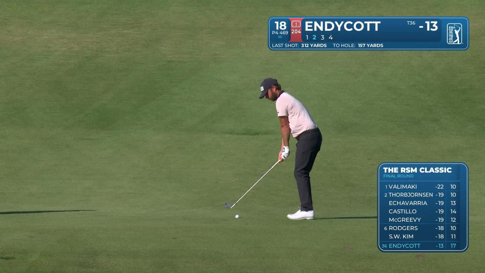 Harrison Endycott hits 153-yard approach to 13 feet, sets up birdie on No. 18 at The RSM Classic