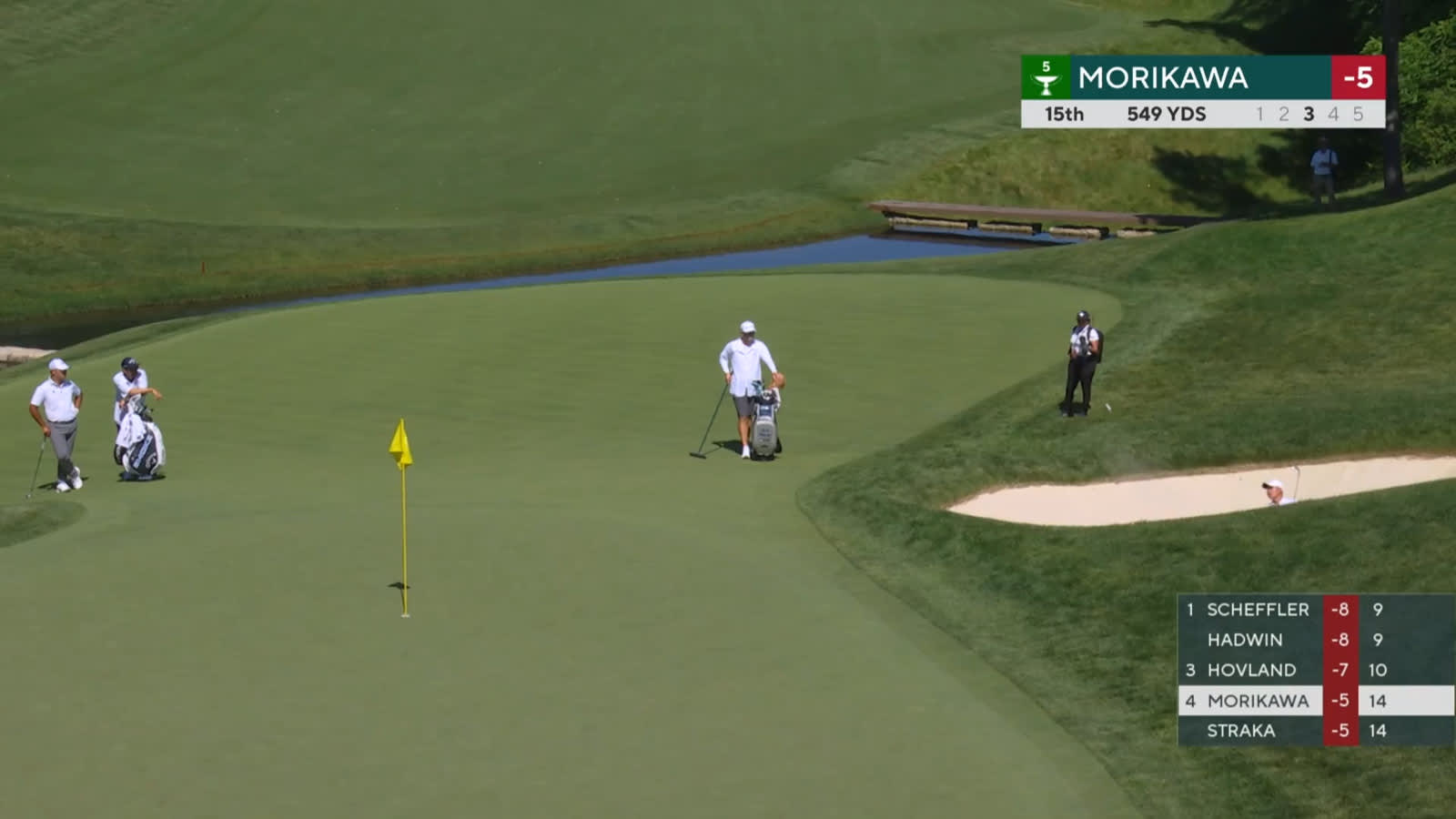 Collin Morikawa gets up-and-down from bunker for birdie at the Memorial