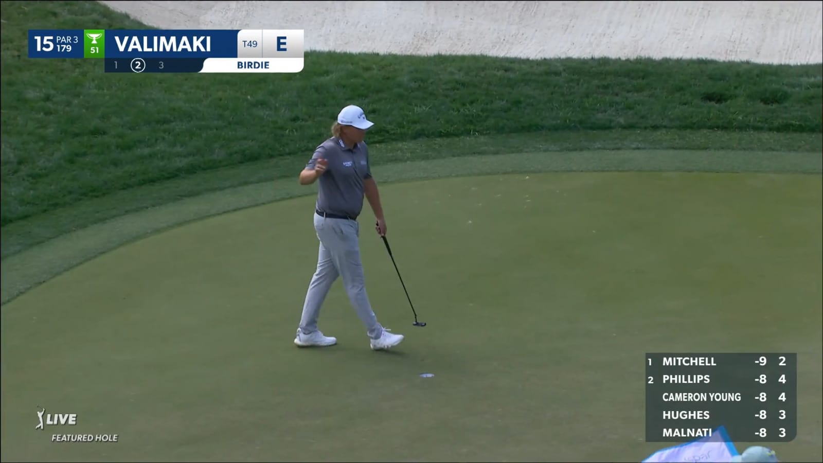 Sami Valimaki cards third-consecutive birdie on No. 15 at Valspar