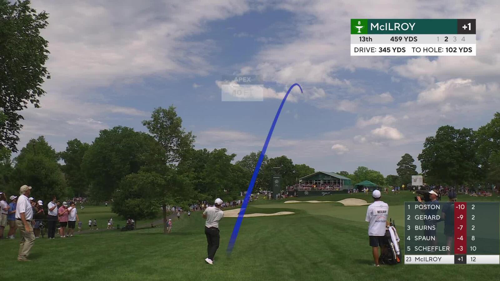 Rory McIlroy holes 100-yard shot from rough for birdie on No. 13 at the Memorial