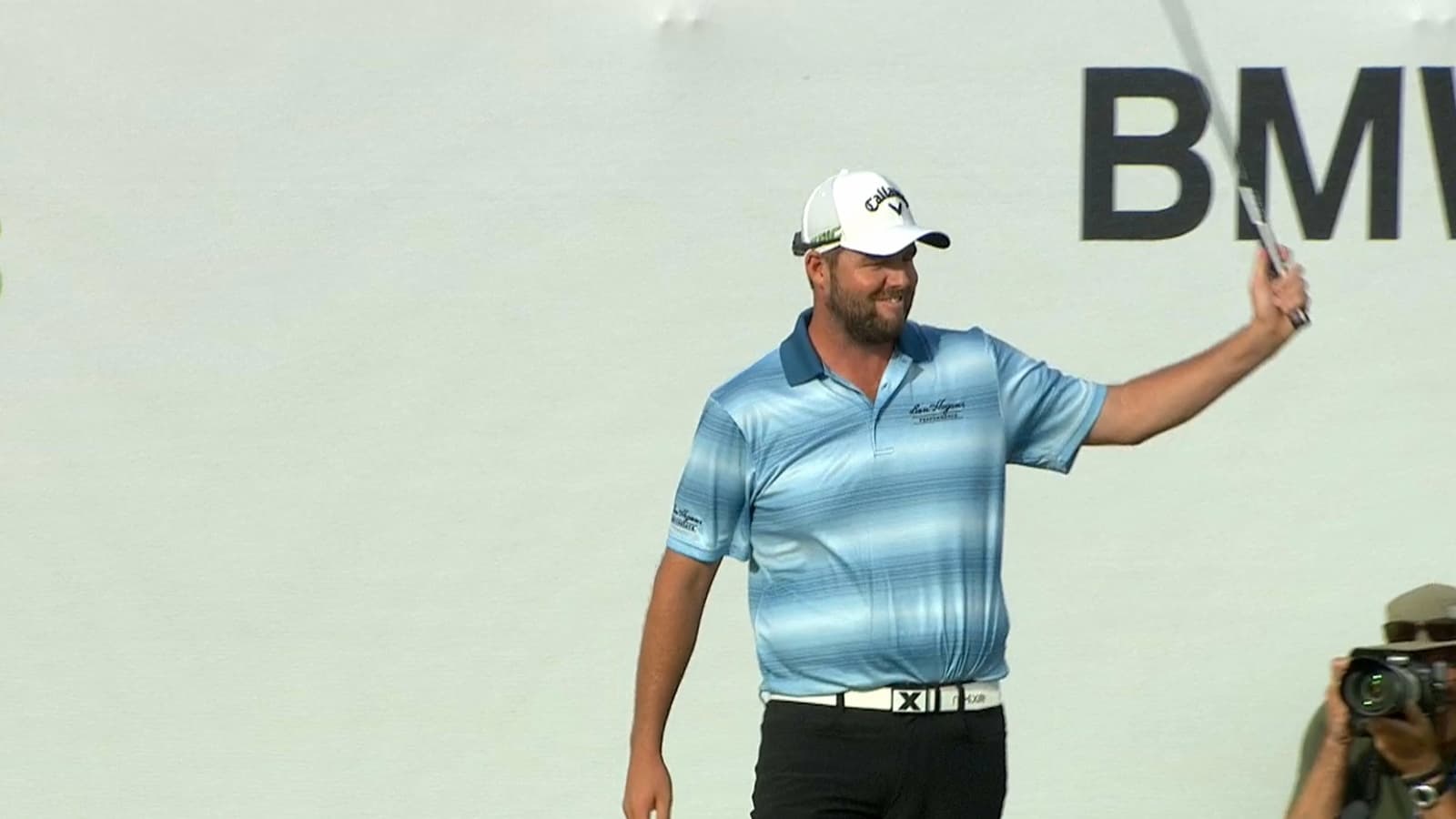 Marc Leishman with the exclamation mark to win the BMW